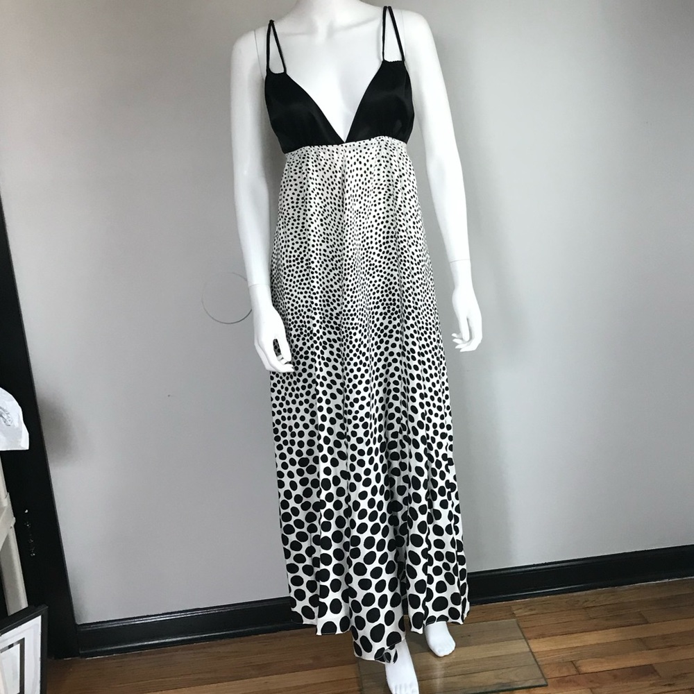 Y2K NWT Christopher Dean 100% Silk Black & White Polka Dot Yacht Maxi Dress 2